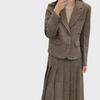 Chic Herringbone Wool Short Coat and Pleated Skirt Set for Women