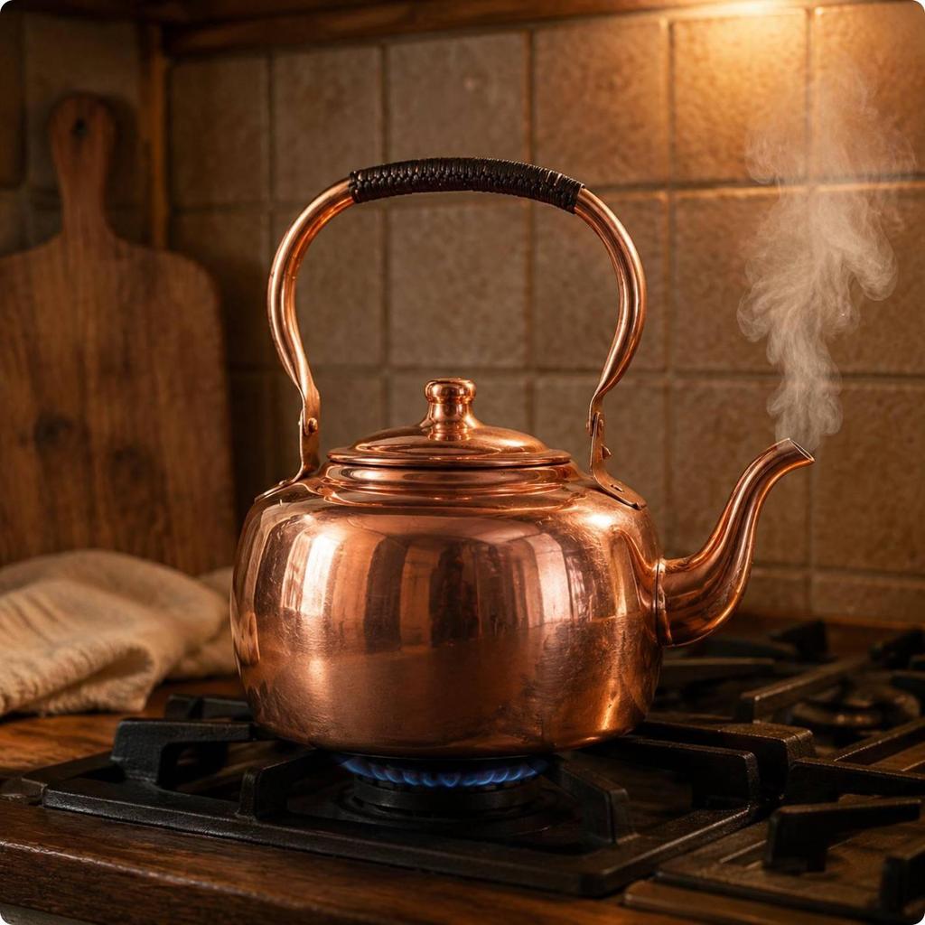 Copper Tea Kettle Polished Finish Stovetop Curved Spout Kitchenware Thickened Gas