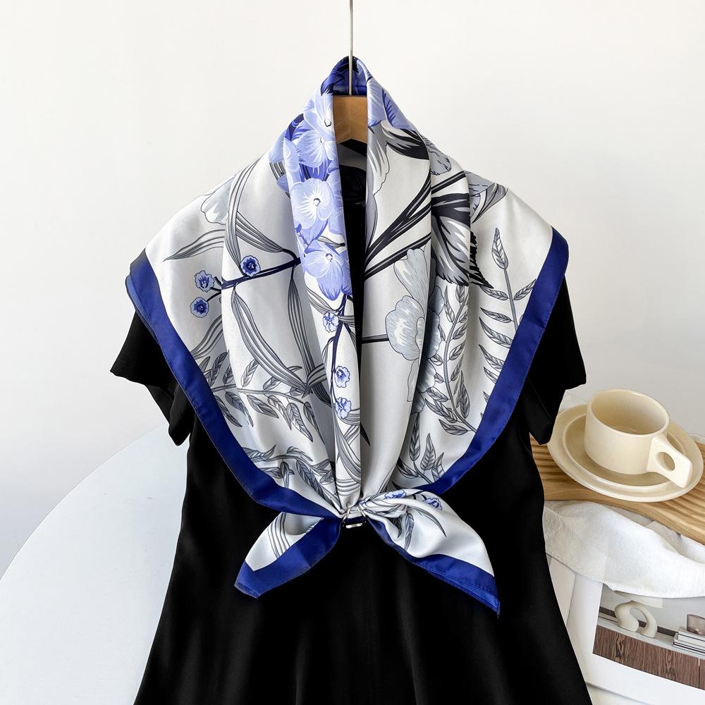 Hedvábný šátek Květinový design Vznešený a elegantní Prodyšný Čtvercový šátek Šál Vázání do vlasů Keprový Silný a tenký Šátek na ochranu před sluncem