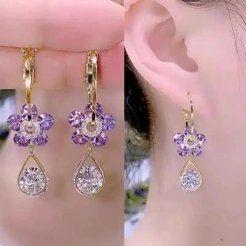 Silver Needle Korean Fashion Zircon Drop Earrings For Women Jewelry Trending New Luxury Vintage Gold Color Earrings