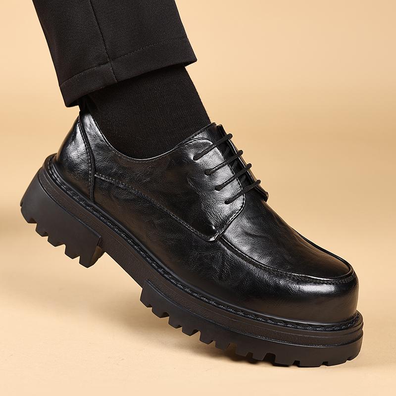 Fashion Black Thick Soled Leather Shoes Classic Retro Versatile Style Outdoor Leisure Party Daily Business Dress Office Adult Shoes