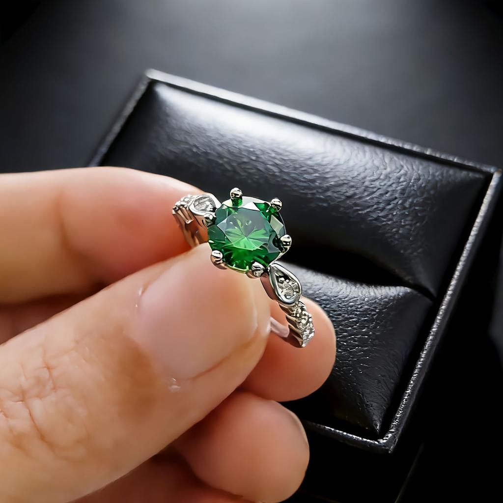 Jewelry Simulation Two Carat Ruby Sapphire Six-Claw Ring Light Luxury Emerald Treasure Ring