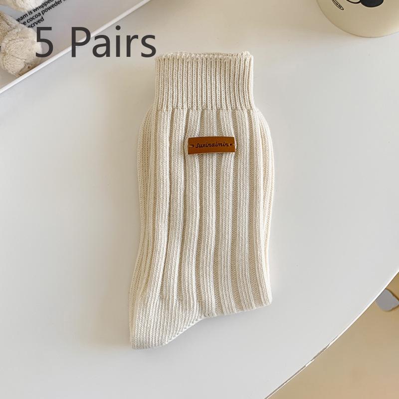 5 Pairs of Female Spring and Autumn New Style Small College Wind Pipe Pile Socks