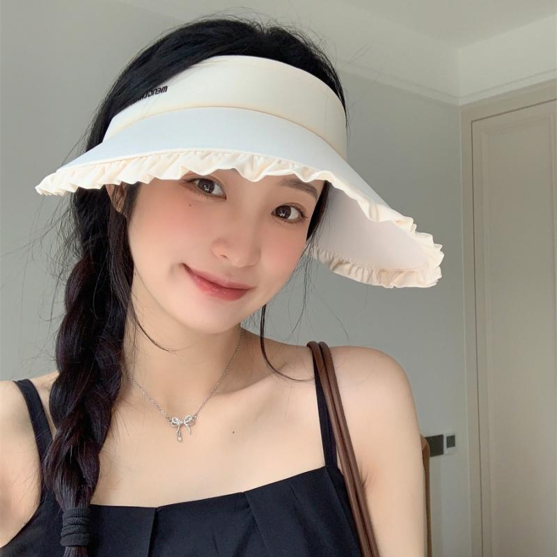 Sweetheart Ice Silk Wide-Brim Lace Sun Hat Breathable Open-Crown Visor With Uv Protection For Travel