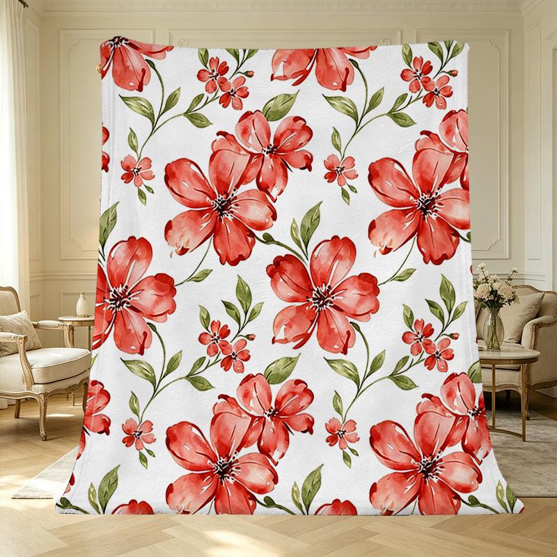 Plush Flannel Fleece Blanket, Machine Washable Soft Cozy Throw with Delicate Floral Print for Bedroom, Sofa, Office Napping, Christmas & Halloween