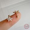 Real 925 Sterling Silver Fashion Sweet Flower Bead Screw Stud Earrings for Women Wedding Fine Jewelry
