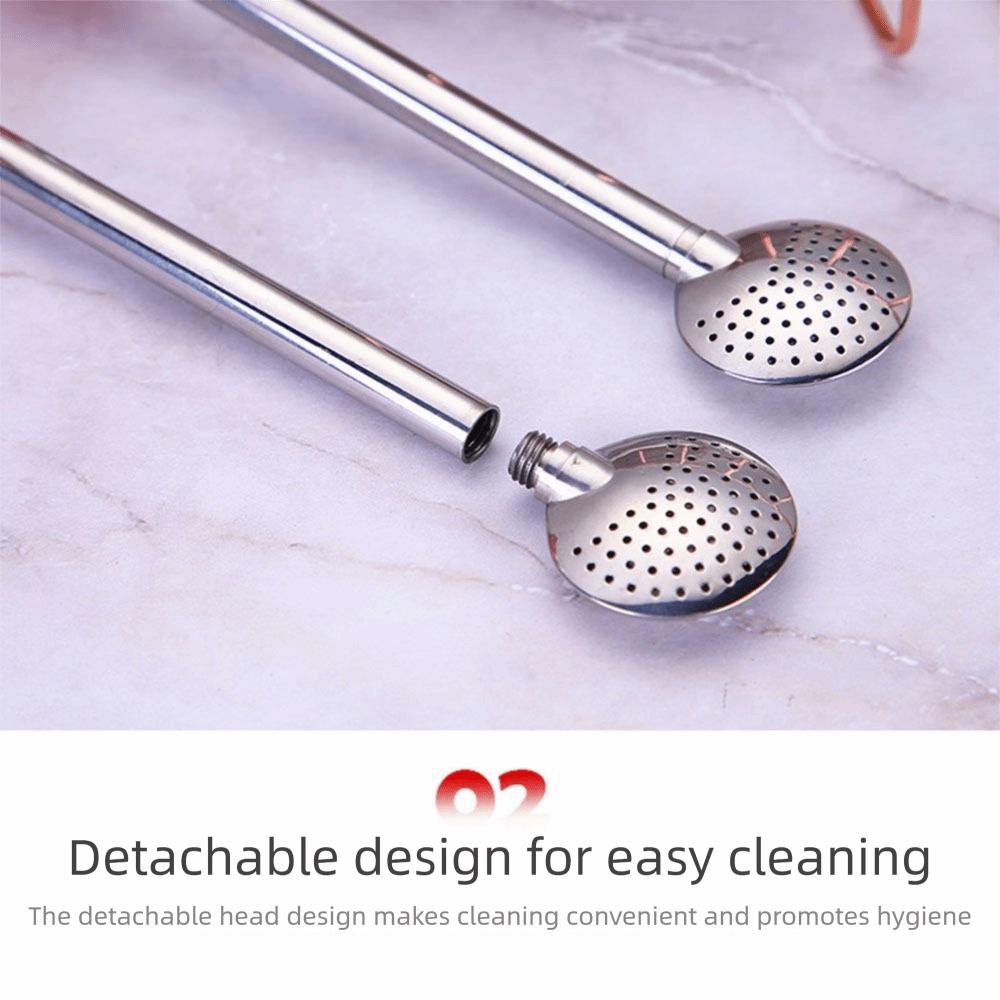 Removable Stainless Steel Straw Reusable Filter Spoon Straw Drinking Straw Spoon  Tea Drinking