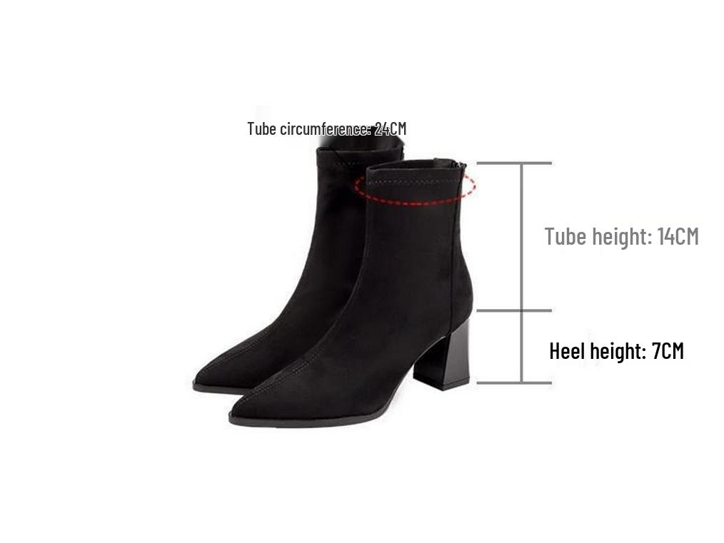 Women's Genuine Leather Suede Chunky Heel Ankle Boots - Pointed Toe, Slimming Design, 2025 Autumn/Winter Collection