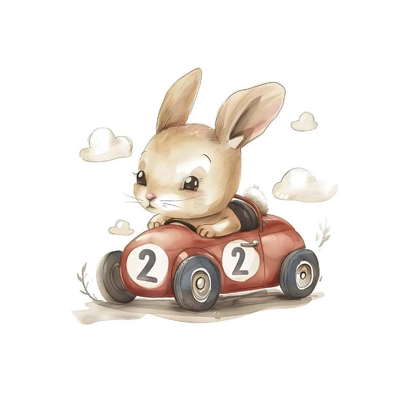 Watercolor Raccoon Rabbit Bear Animal Car Nursery Wall Art Canvas Painting Nordic Posters Prints Wall Pictures Kids Room Decor