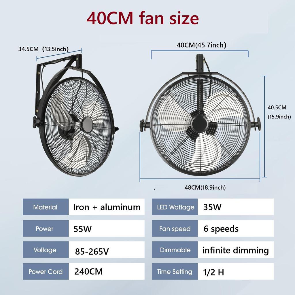 20-inch Wall-Mounted Industrial Fan with LED, Remote Control, and Oscillation
