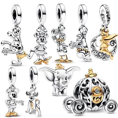 Disney Mickey Minnie Dumbo Dangle Charms Silver Bracelet Jewelry Making Gifts 100th Anniversary