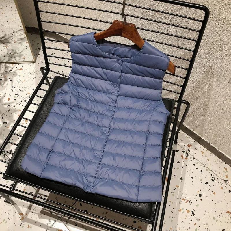 Women Sleeveless Puffer Jacket Ultra Light Down Vest Women Long Vest Windproof Lightweight Warm Waistcoat XL синий