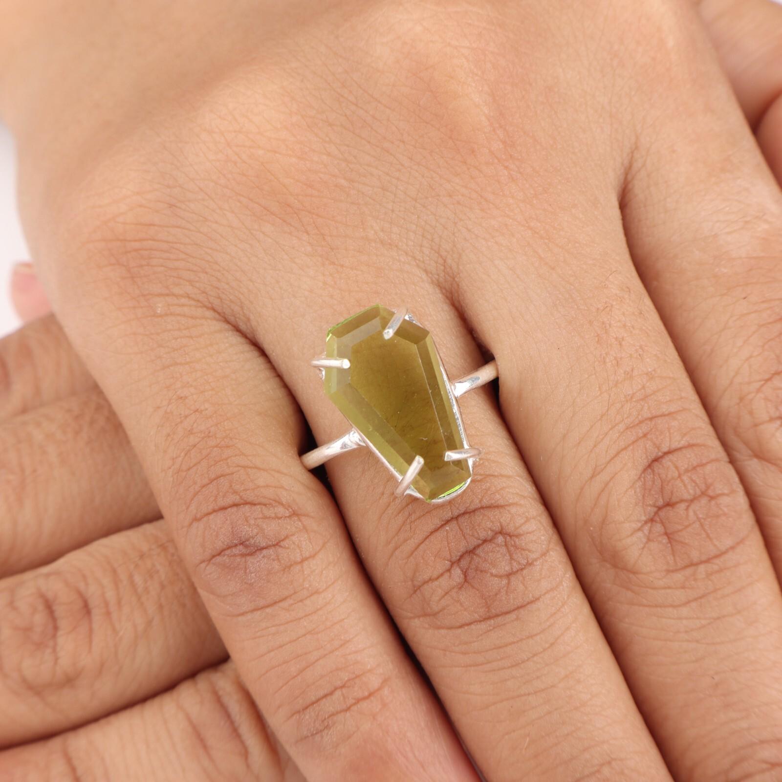 

Хризолит Драгоценный Камень 925 Стерлинговое Серебро Ювелирные Изделия Кольцо Ручной Работы Для Подарка на Юбилей RR-39-6 13