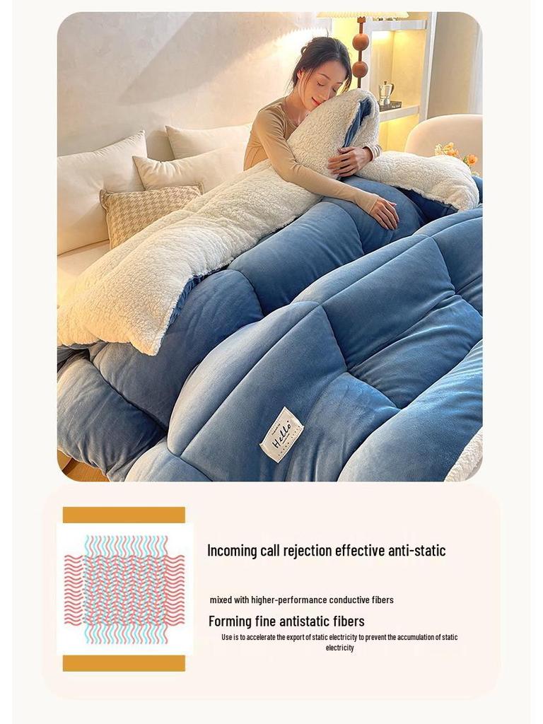 Populaire Winter Melkfluweel & Lamswol Dekbed - Dik Warm Katoenen Dekbed & Matrasbeschermer voor Eenpersoons-/Tweepersoonsbed