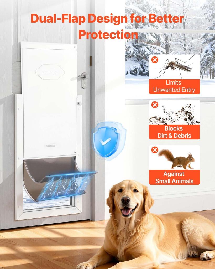 Pet Door, X-Large, with Double Magnetic Flaps and Metal Frame, Strong and Weatherproof Dog Door for Interior and Exterior Doors, Easy To Install, Easy