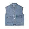 Damenmode-Taschen-Jeansjacke, lässig, ärmellos, Mantel, Weste