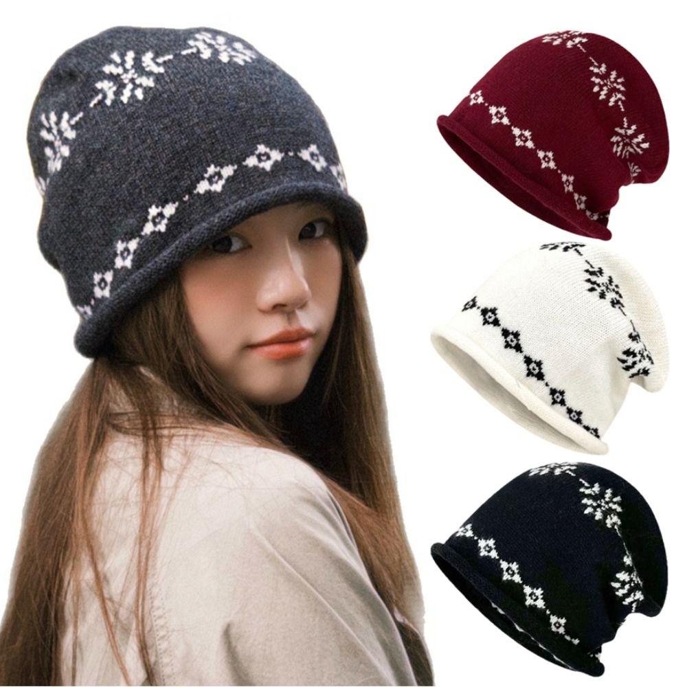 Warm Jacquard Knitted Hat Printed Printing Knit Cap Sweet Ear Protection Hat Apparel Accessories