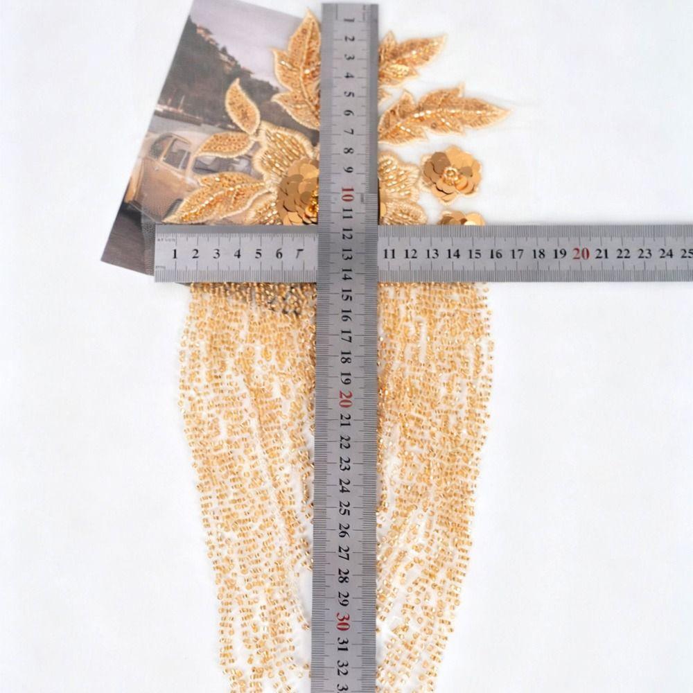 Heavy Industry Tassel Chain Long Tassel Sequins Ornaments Embroidery Cloth Stickers White Gold Color Embroidery Patch
