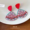 Silver needle acrylic printing triangle pendant earrings retro ethnic style stud earrings fashion earrings design sense niche