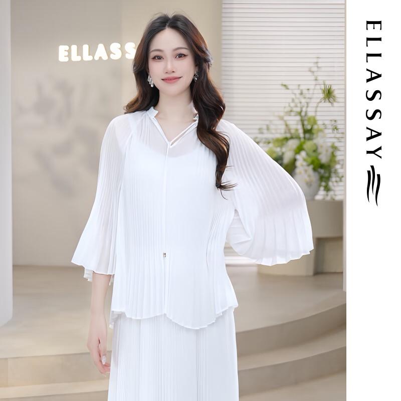 ELLASSAY Wave Pleated V-Neck Two-Piece Shirt S