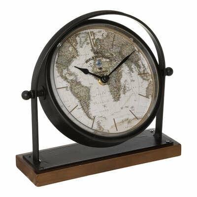 Flavia Table Clock 20Cm Vintage With World Map
