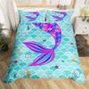 Fish Scales Duvet Cover Mermaid Tail Quilt Cover Full Microfiber Girly Shell Starfish Bedding Set For Kid Teen Kawaii Room Decor
