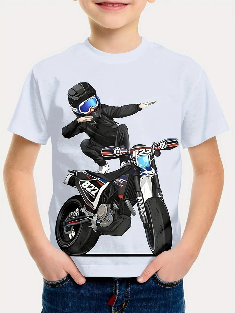 Children's T-Shirt Boy 3D Motorcycle Print T-Shirt for Boy Short Sleeve Top Active Outdoor Kids Girl T-Shirt Boy Child Tee Shirt