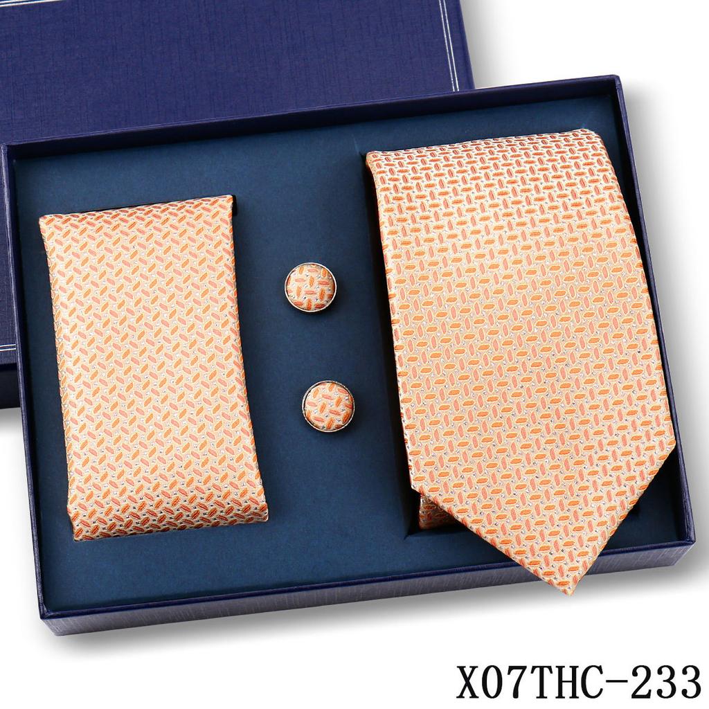Tie Square Cufflinks 3-Piece Suit Retro Striped Hand Tie High-End Gift Box Set