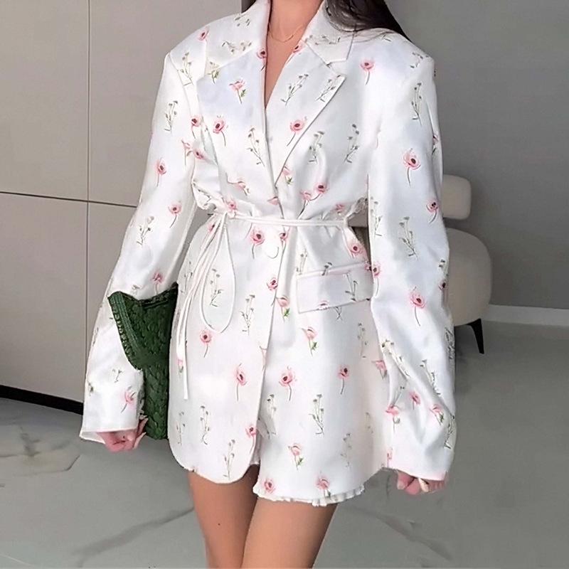 2025 Autumn/Winter European and American Women's Waist-Cinching Lace-Up Loose V-Neck Jacket
