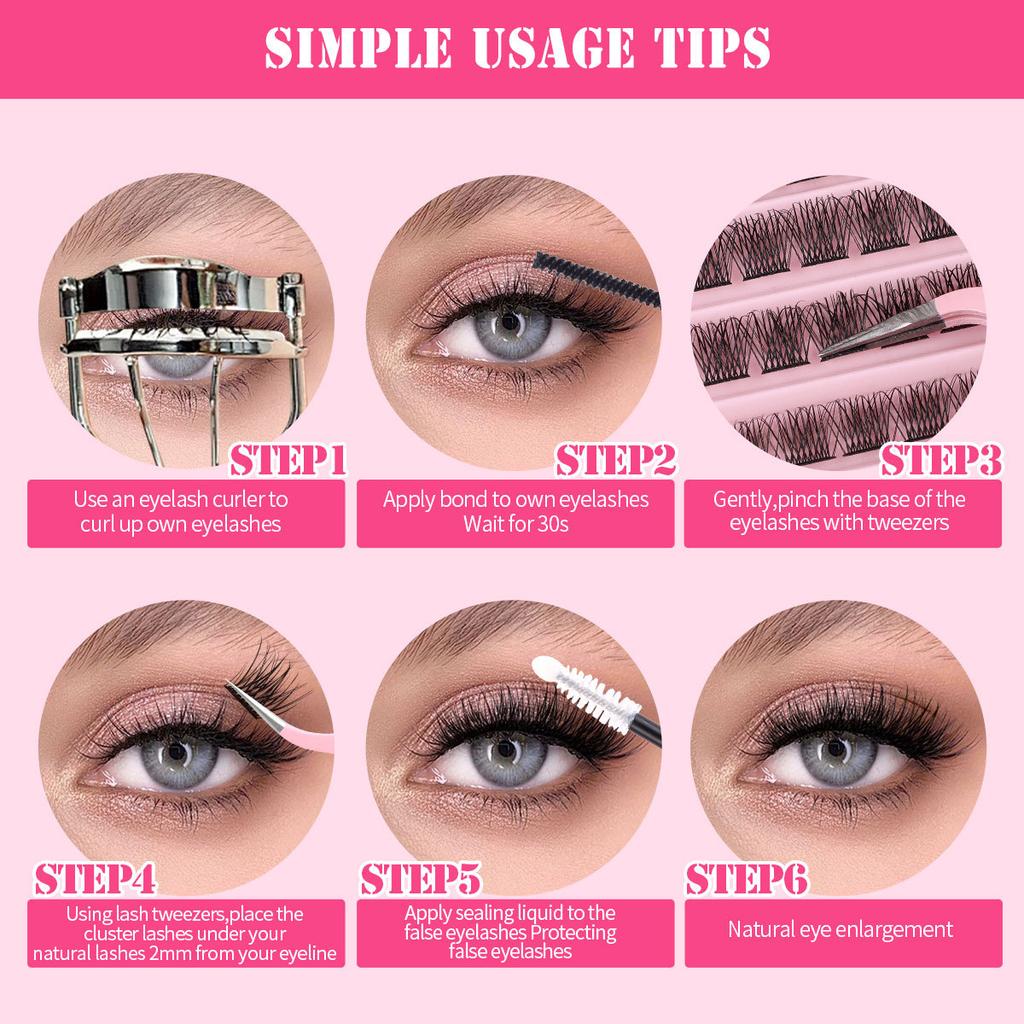 120 Büschel Dicke Natürliche Falsche Wimpern Set 8-16mm DIY Segmentierte Einzelbüschel Gebogene Wimpern