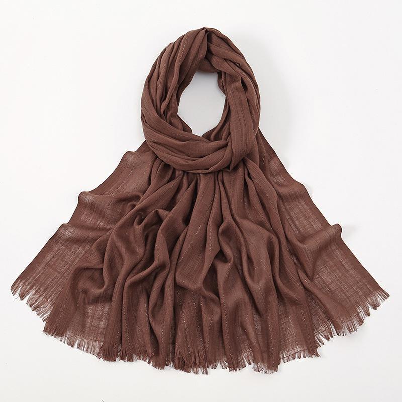 Plain Gold Lurex Glitter Bamboo Fringe Scarf Breathable Soft Thin Shawl Casual Sunscreen Travel Scarves Women Muslim Hijab Sjaal