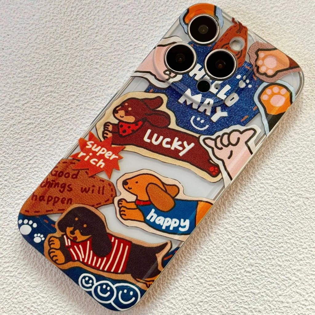 Dachshund Party Applicable Apple 16 Transparent 17Promax Mobile Phone Case IP15 Fine Hole Too Empty Case 14 Cute 13