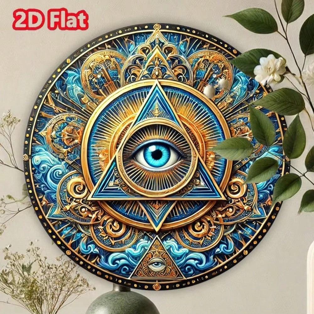 Unique Circular Metal Wall Art Ornate Wreath Providence Eye Symbol Aluminum Decor Mural