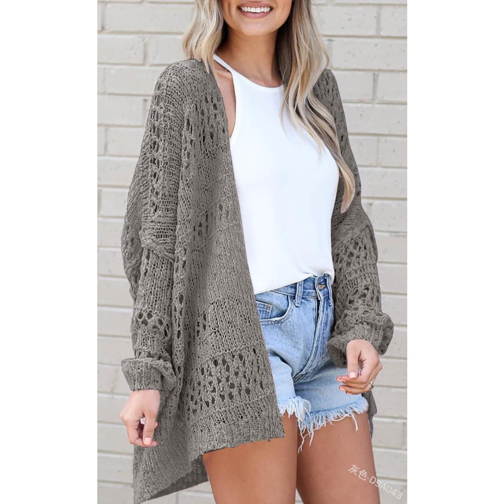 Spring and Autumn's New Fashionable Women's Cardigan Long-sleeved Hollowed-out Sweater Coat