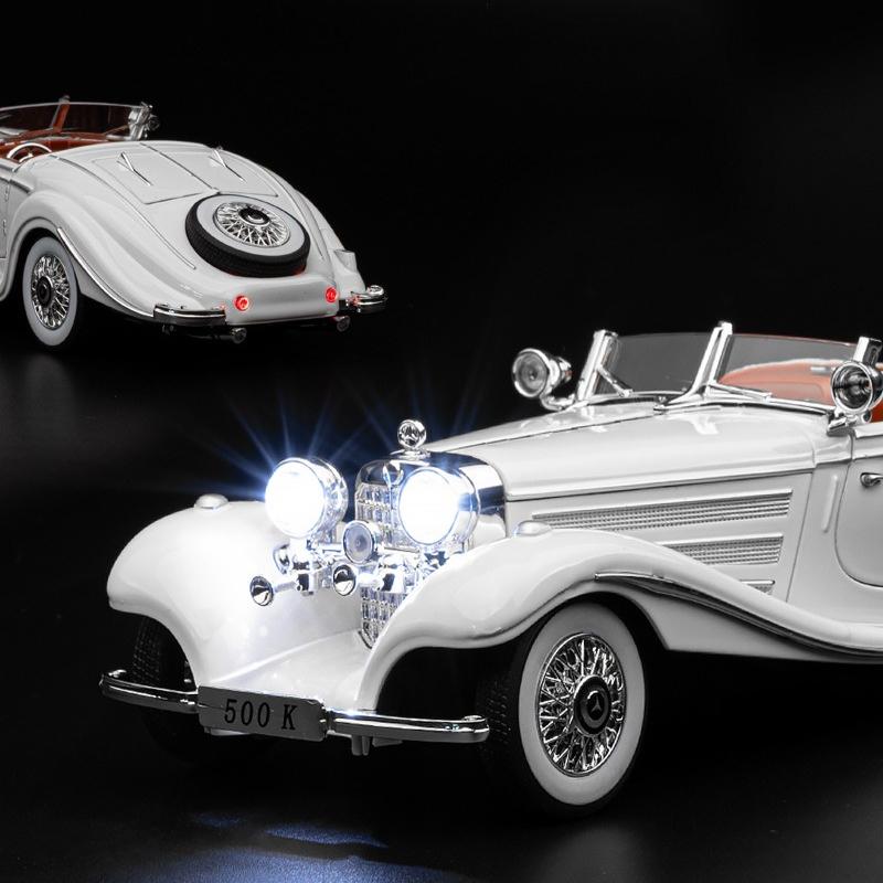 1:24 Mercedes-Benz 500K Alloy Car Model Diecast Metal Classic Car Model Simulation Sound and Light Collection Kids Toy Gift