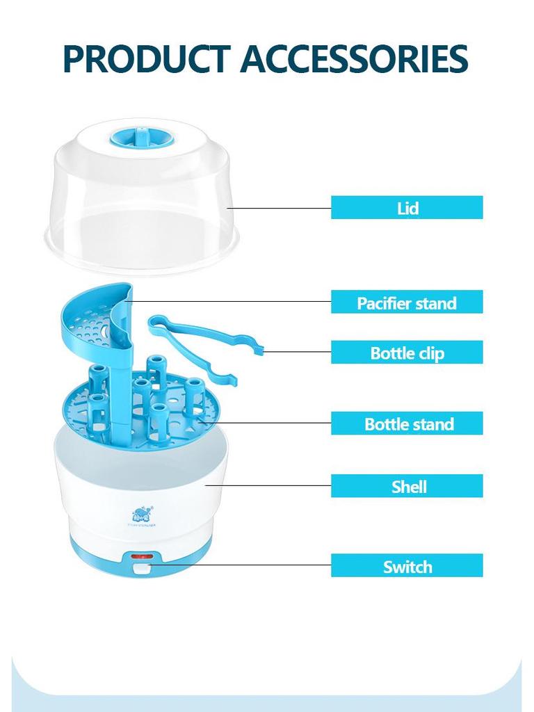 Whale Love Baby Bottle & Nipple Sterilizer - Anti-Dry Burn Steam, PP Material