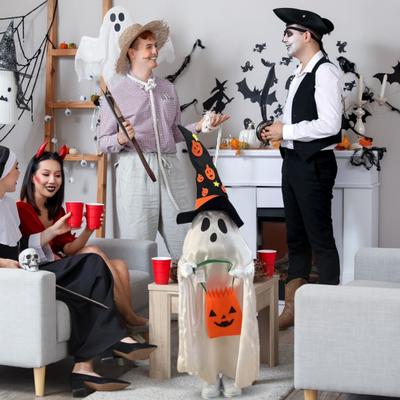Yousheng Halloween Trick or Treat Ghost Decoration Light Up White Ghost with Candy Bucket 3ft Front Porch Standing Ghost for Outdoor Yard Lawn Decor