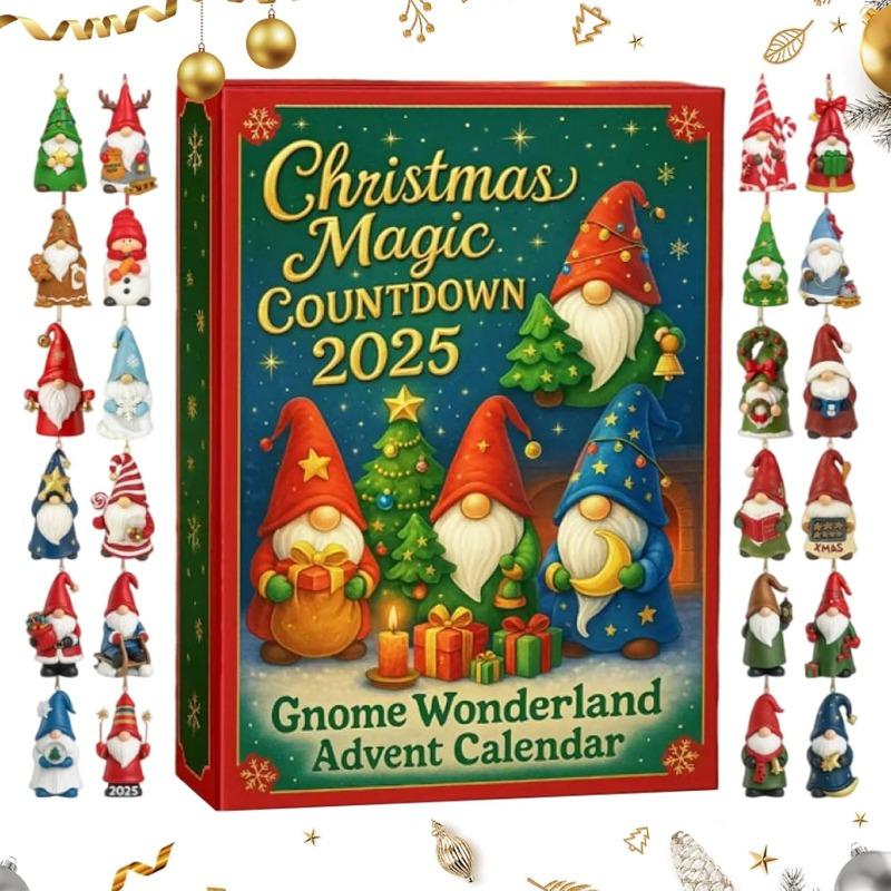 Gnomes Advent Calendars 2025,24 Days Gnome Wonderland Ornaments Christmas Countdown Calendar 2025,2D Flat  Gnomes Figures Pendant Advent Calendars