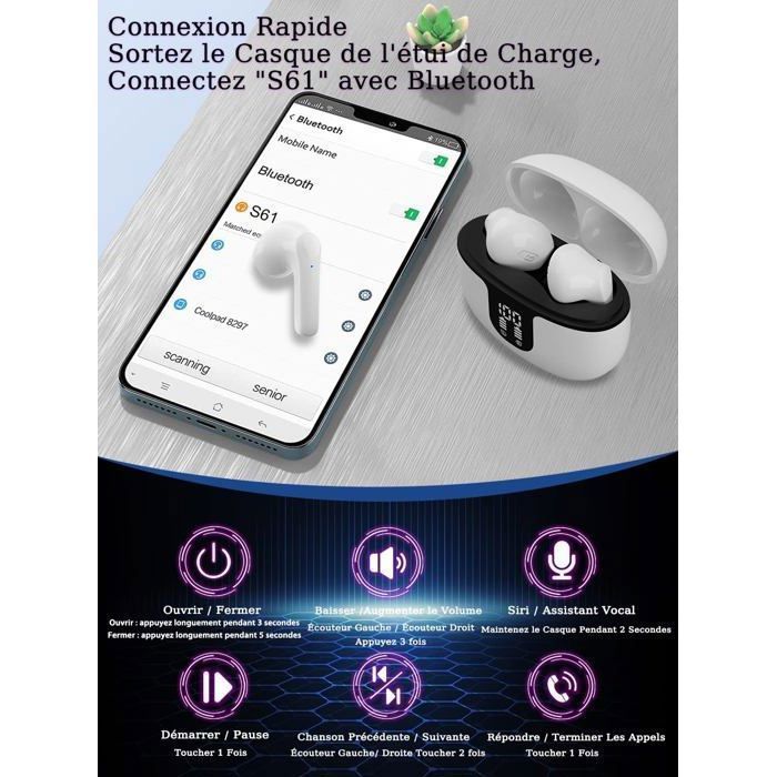 Bluetooth Headphones - OUTUOTWQ - Wireless 5.2 - Noise Reduction - Waterproof - Touch Control