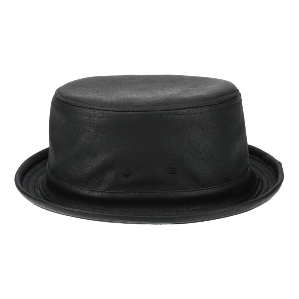 Basic Enchi Fake Leather Porkpie Retro Vintage Style with a Simple Finish and Matte Leather Antibacterial and One Size Fits for Men and Women Hat,