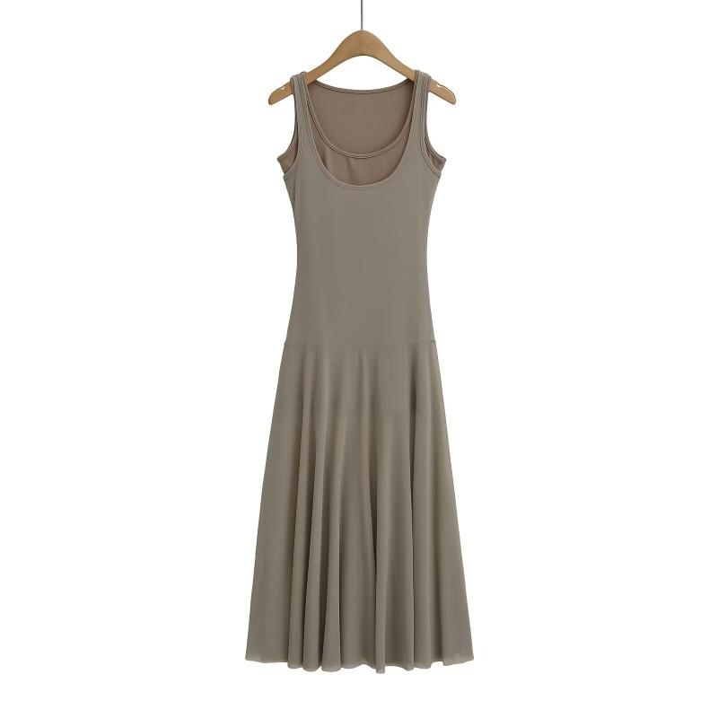Womens Fashion Sleeveless Dress U-Neck Solid Color Slim Fit Mid-Length Vest