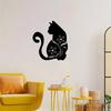 1pc Black Cat Metal Wall Art Floral Accents Home Decor 15.74 Inch for Living Room Bedroom Kitchen Outdoor Cat Decoration