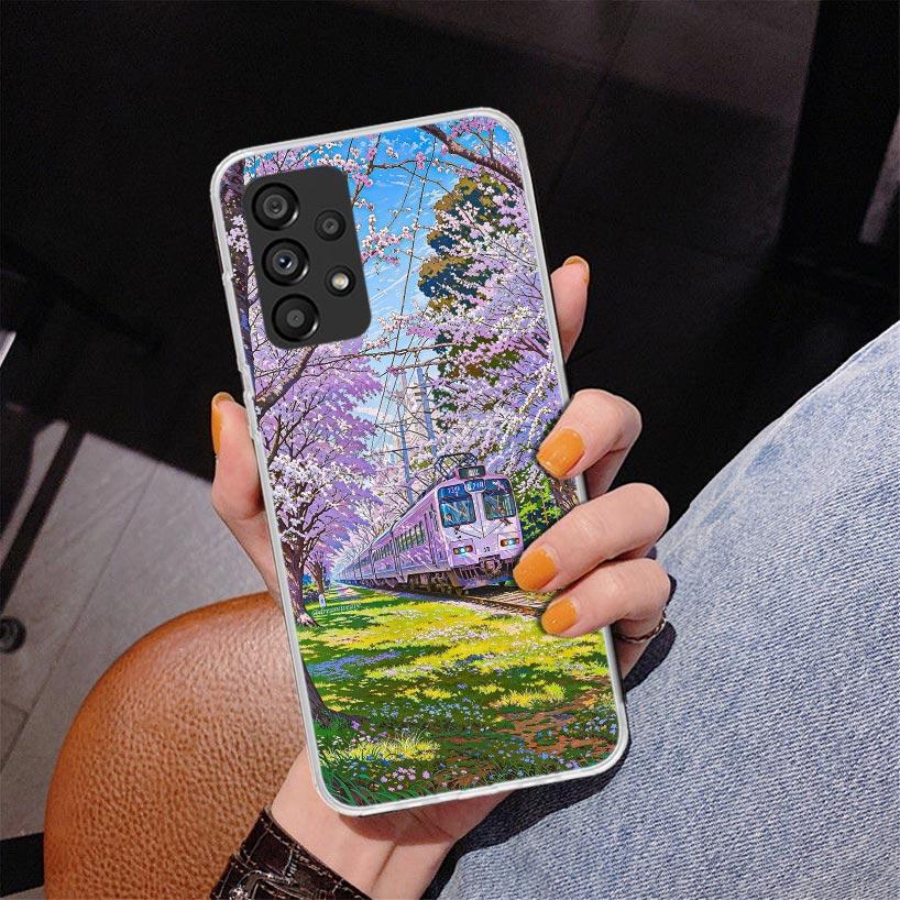 Retro Japanese Sakura Train Phone Case For Samsung Galaxy A52 A32 A22 A12 A51 A31 A50S A30S A20S A10S Note 20 Ultra 10 Plus S10