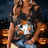 Women's V Neck Halloween Print Lightweight Summer Top