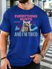 Unisex Cute Tired Raccoon Quote Retro Graphic Cotton Short Sleeve Tee Crew Neck Soft Male Summer Casual Breathable Street Wear Top