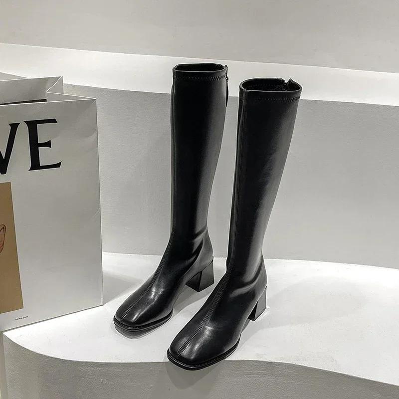 

Slim Woman High top Fashion Women Knee Heel Winter Soft Leather Long for Adult Women Elegant Style Comfortable Wear 40