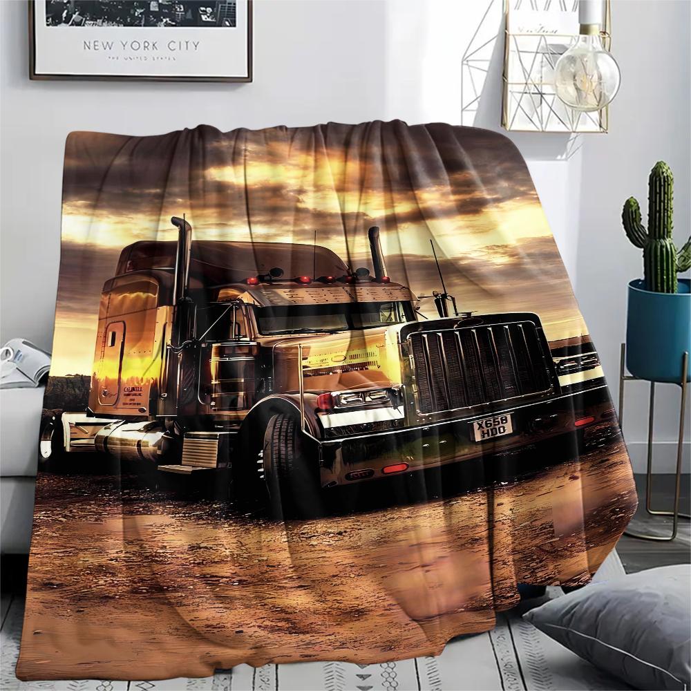 1Pc Truck Print Flannel Blanket, High quality Comfortable for All Seasons, Home Decor, Warmth and Comfort, Perfect for Christmas Gifts