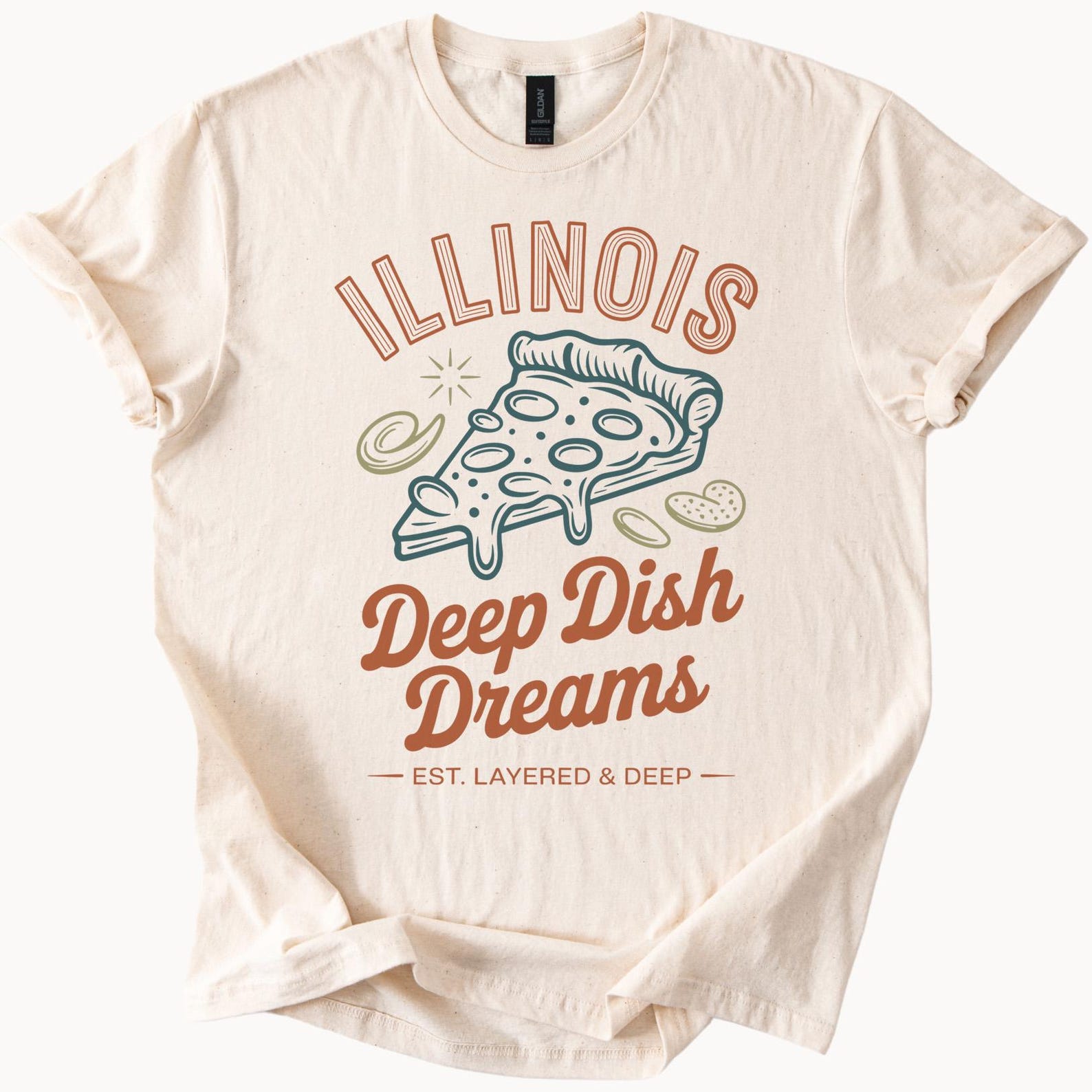 Illinois Deep Dish Pizza Dreams Graphic T Shirt Unique Foodie Gift Layered Cheese Slice Tee for Pizza Lovers Chicago Style Apparel 140