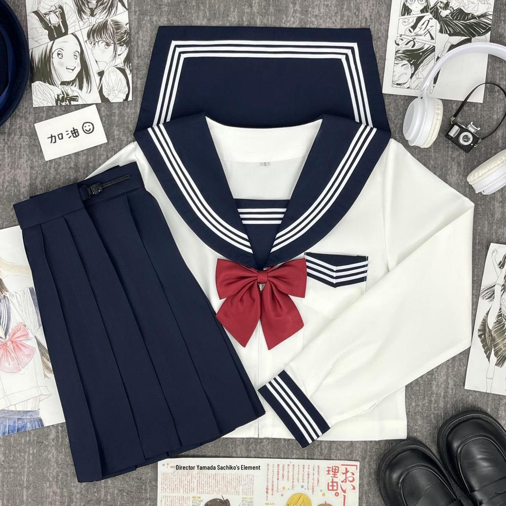 Authentic Japanese School Style White Sailor Suit for Graduation & Performance