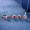 Sunflower Zircon Gem Necklace & Earrings Set: Orange-Red with Colorful Gems